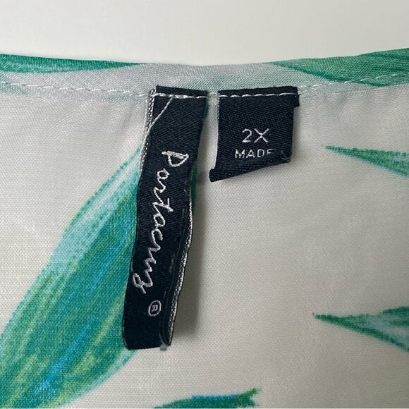 Portcruz Sheer White & Green Tropical Print Lace Up Cover Up Women's Size 2X - Picture 16 of 16